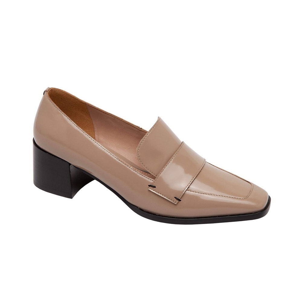 Linea Paolo Nude Square Toe Block Heels Patent Leather‎ Casey